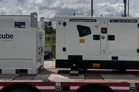 JCB G45QS generator and bunded fuel tank loaded on truck